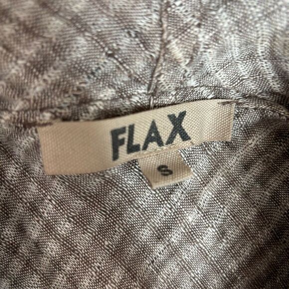 Flax Checkered Linen Long Sleeve Wrap Around Boho Lagenlook Cardigan small tan - Picture 2 of 6